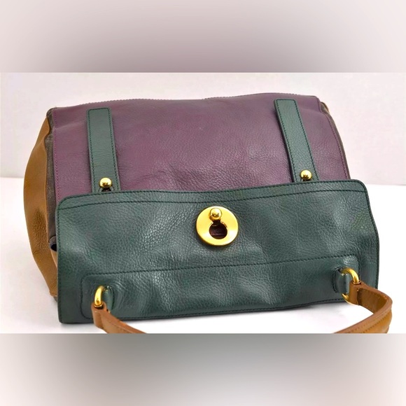 YVES SAINT LAURENT Muse II Shoulder Bag Suede & Leather Blk, Tan Prpl Authentic - Picture 4 of 6